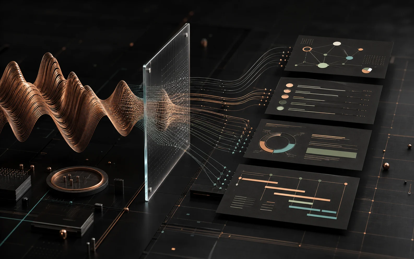 Abstract audio waveform resolving into structured meeting notes